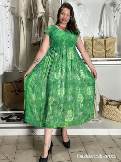 Šaty indické letní krátký rukáv dámské (M/L/XLONE SIZE) ITALSKÁ MÓDA IMBM24B-10737-A/DUR světle zelená M/L