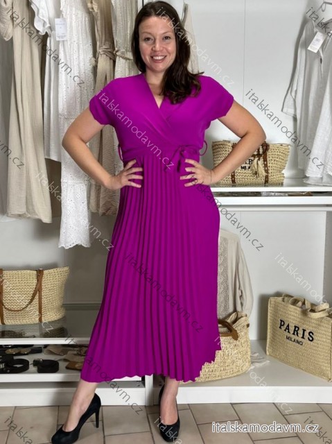 Šaty dlouhé letní skládané krátký rukáv dámské ZUZA (S/M/L ONE SIZE) ITALSKÁ MÓDA 	 IMD251761/DUR fuchsiová S/M/L