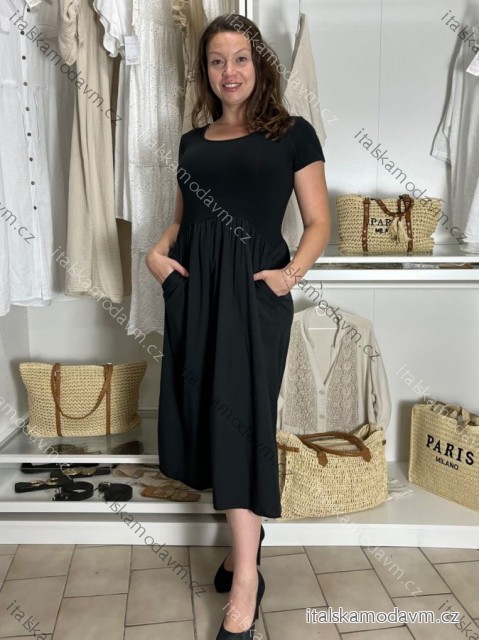 Šaty dlhé letné krátky rukáv dámske Susana (S/M/L ONE SIZE) TALIANSKA MÓDA IM425140/DU černá S/M/L