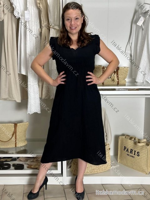 Šaty dlhé letný mušelín krátky rukáv dámske JULI  (S/M/L ONE SIZE) TALIANSKA MÓDA IMWB25894/DUR černá S/M/L