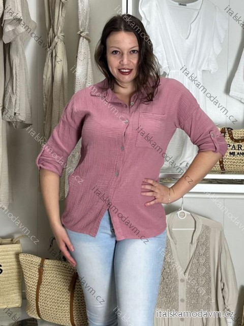 Košeľa mušelín dlhý rukáv oversize dámska nadrozmer HANNAH (S/M/L ONE SIZE) TALIANSKA MÓDA IMD25138
