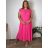 Šaty dlhé oversize elegantní plisované krátky rukáv dámske nadrozmer EMILIA (42/44/46 ONE SIZE) TALIANSKA MÓDA IM425EMILIA/DUR  středně růžová 42/44/46