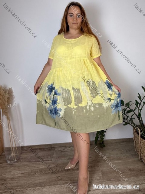 Šaty dlhé fáčové krátky rukáv dámske nadrozmer SIDONIE (50/52/54 ONE SIZE) TALIANSKA MÓDA IMWHA252073/DR 50/52/54 žlutá