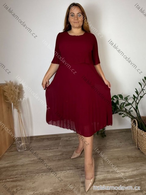 Šaty dlhé skladané krátky rukáv dámske nadrozmer BEATA (44/46/48 ONE SIZE) TALIANSKA MÓDA IMWHA251221