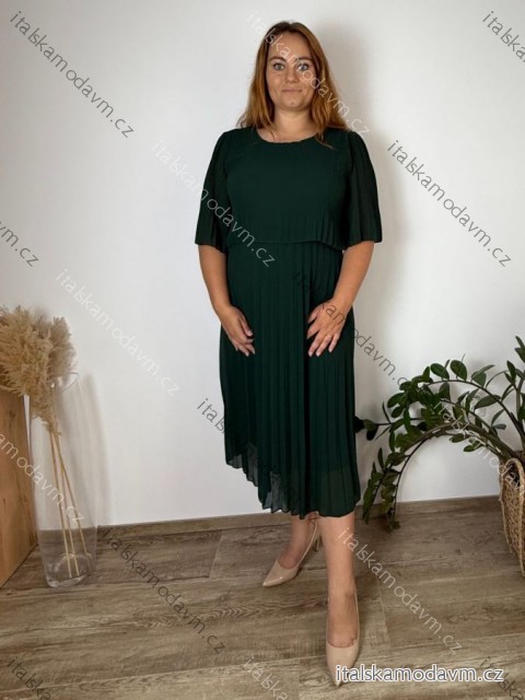 Šaty dlhé skladané krátky rukáv dámske nadrozmer BEATA (44/46/48 ONE SIZE) TALIANSKA MÓDA IMWHA251221/DR 44/46/48 tmavo smaragdová