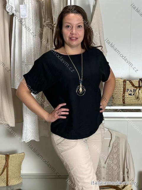 Tunika s přívěskem krátký rukáv dámská  BEATA (M/L/XL ONE SIZE) ITALSKÁ MÓDA IMWH25303/DU M/L/XL Černá