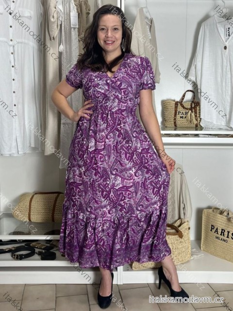 Šaty dlouhé letní krátký rukáv dámské nadrozměr  FREJA (M/L-XL/2XL) IMWDF256984/DUR M/L fialová světlá