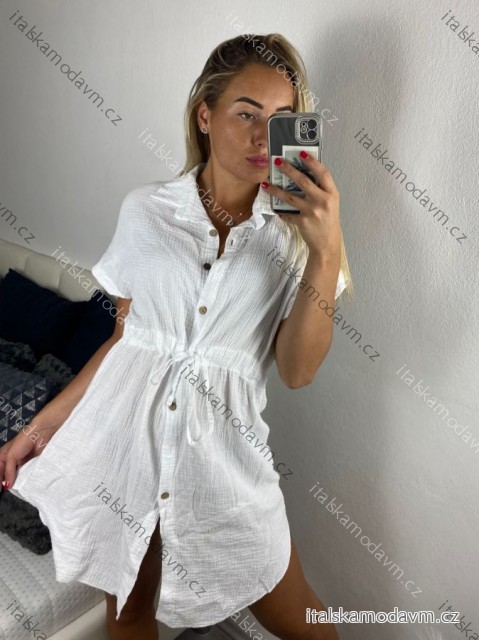 Šaty košeľové mušelínové dámske (S/M ONE SIZE) TALIANSKÁ MÓDA IM424MUSA/DR S / M biela
