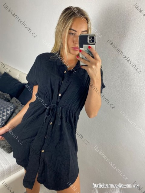 Šaty košeľové mušelínové dámske (S/M ONE SIZE) TALIANSKÁ MÓDA IM424MUSA/DR S / M čierna