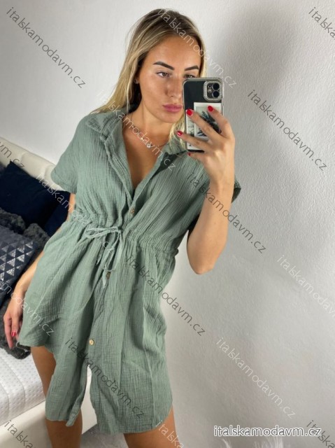 Šaty košilové mušelínové dámské (S/M ONE SIZE) ITALSKÁ MÓDA IM424MUSA/DR S/M zelená khaki