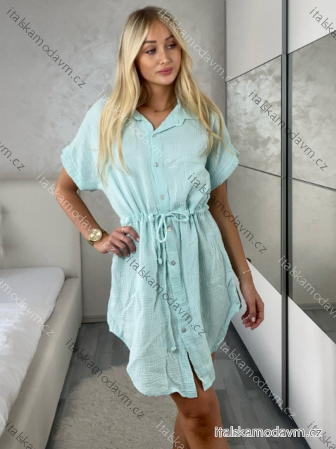 Šaty košeľové mušelínové dámske (S/M ONE SIZE) TALIANSKÁ MÓDA IM424MUSA/DUR sv. mintová S/M/L