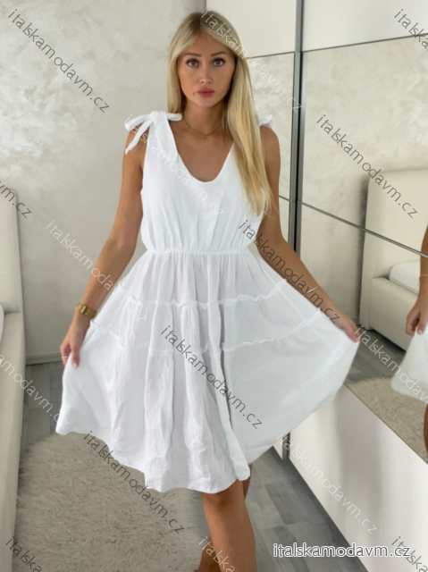 Šaty letný mušelín na ramienka dámske ELIANA (S/M/L ONE SIZE) TALIANSKA MÓDA IMWGS251169/DUR S/M/L biela