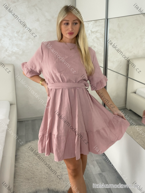 Šaty letní mušelín krátký rukáv dámské BELLA (S/M/L ONE SIZE) ITALSKÁ MÓDA IMWGS251112/DU