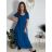 Šaty dlhé letné rebrované krátky rukáv dámske Maria-M (XS/S/M/L ONE SIZE) TALIANSKA MÓDA IMSM25128/DUR -   modrá kráľovská -   S/M/L