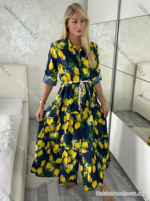 Šaty dlouhé letní košilové 3/4 dlouhý rukáv dámské LEMON (S/M/L ONE SIZE) ITALSKÁ MÓDA IMPEM25VA203/DU
