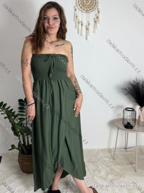 Šaty dlouhé letní carmen přes prsa dámské ORISEA (S/M/L ONE SIZE) ITALSKÁ MÓDA IM425405/DUR khaki S/M/L