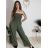 Overal dlhý elegantný žabičkovaný carmen bez rukávov dámsky (S/M/L ONE SIZE) TALIANSKA MÓDA IM425322/DUR tmavá khaki S/M/L