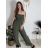 Overal dlhý elegantný žabičkovaný carmen bez rukávov dámsky (S/M/L ONE SIZE) TALIANSKA MÓDA IM425322/DUR tmavá khaki S/M/L
