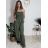 Overal dlhý elegantný žabičkovaný carmen bez rukávov dámsky (S/M/L ONE SIZE) TALIANSKA MÓDA IM425322/DUR tmavá khaki S/M/L