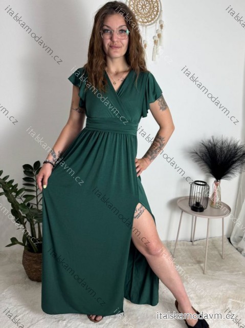 Šaty dlhé spoločenské krátky rukáv dámske (S/M ONE SIZE) TALIANSKA MÓDA IMD23299/DUR