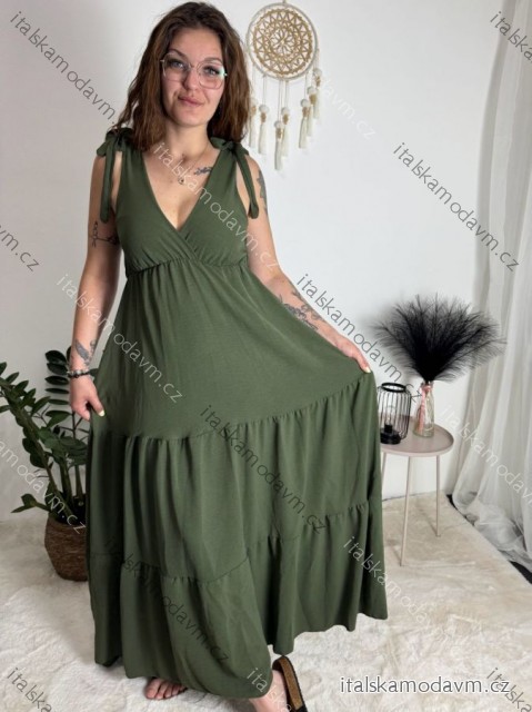 Šaty dlouhé letní bez rukávu dámské RICKY (M/L/XL ONE SIZE) ITALSKÁ MÓDA IMD252534/DU khaki M/L/XL