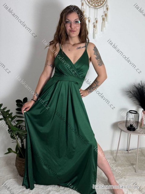 Šaty dlouhé společenské na ramínka dámské BEATRIX (S/M/L ONE SIZE) ITALSKÁ MÓDA IMM25M35843/DUR smaragdová S/M/L