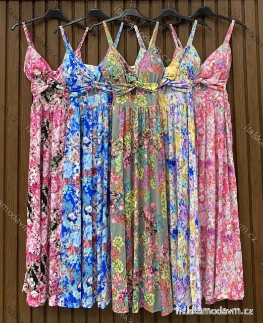 Šaty dlhé letné citrónky lemon, kvetované na ramienka dámske DIXIE (XS/S/M ONE SIZE) TALIANSKA MÓDA IMWHD252134-2/DUR