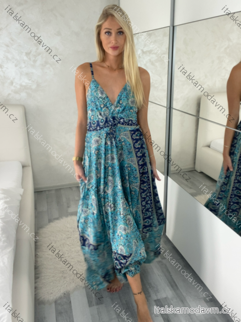 Šaty dlhé letné na ramienka dámske RAMONA (S/M/L ONE SIZE) INDICKÁ MÓDA IMWKA251062-1/DUR S/M/L modrá