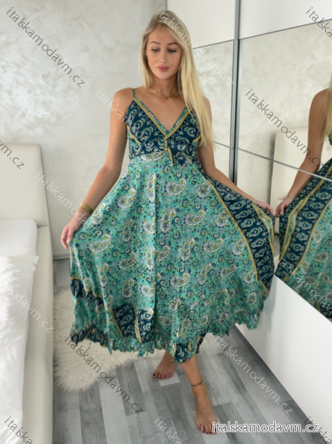 Šaty dlouhé letní na ramínka dámské RAMONA (S/M/L ONE SIZE) INDICKÁ MÓDA IMWKA251062-4/DU S/M/L zelená