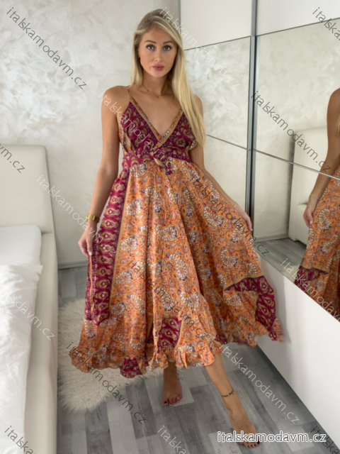 Šaty dlouhé letní na ramínka dámské RAMONA (S/M/L ONE SIZE) INDICKÁ MÓDA IMWKA251062-6/DU S/M/L oranžová