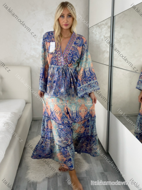Šaty dlhé letné dlhý rukáv dámske (M/L/XL ONE SIZE) INDICKÁ MÓDA IMWKA25CE-301/DU