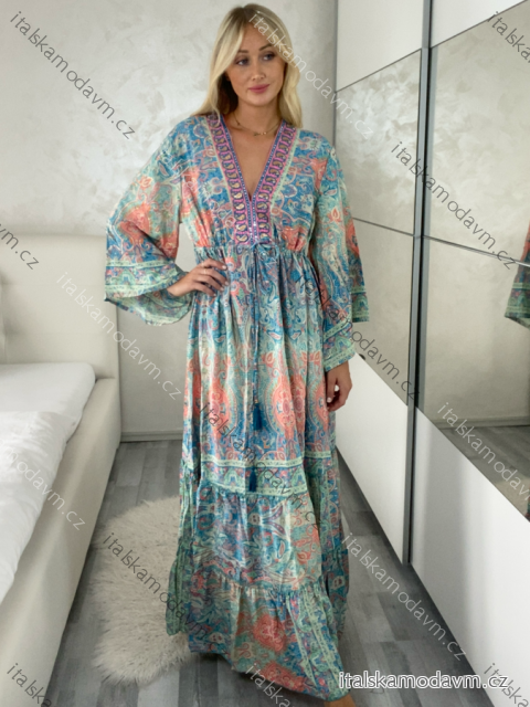 Šaty dlhé letné dlhý rukáv dámske (M/L/XL ONE SIZE) INDICKÁ MÓDA IMWKA25CE-301-2/DU