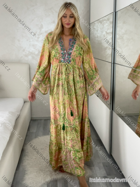 Šaty dlhé letné dlhý rukáv dámske (M/L/XL ONE SIZE) INDICKÁ MÓDA IMWKA25CE-301-3/DU