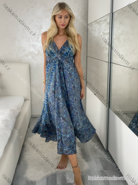 Šaty dlouhé letní na ramínka dámské RAMONA (S/M/L ONE SIZE) INDICKÁ MÓDA IMWKA251062-10/DU S/M/L tmavě modrá