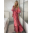 Šaty dlhé letný dlhý rukáv dámske LAJLA (S/M/L ONE SIZE) INDICKÁ MÓDA IMWKA25HE309G-1/DUR S/M/L ružová