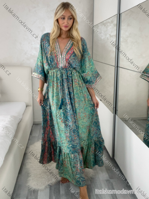 Šaty dlhé letný dlhý rukáv dámske LAJLA (S/M/L ONE SIZE) INDICKÁ MÓDA IMWKA25HE309G-4/DU