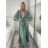 Šaty dlouhé letní dlouhý rukáv dámské LAJLA (S/M/L ONE SIZE) INDICKÁ MÓDA IMWKA25HE309G-4/DU S/M/L zelená