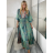 Šaty dlouhé letní dlouhý rukáv dámské LAJLA (S/M/L ONE SIZE) INDICKÁ MÓDA IMWKA25HE309G-4/DU S/M/L zelená