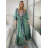 Šaty dlouhé letní dlouhý rukáv dámské LAJLA (S/M/L ONE SIZE) INDICKÁ MÓDA IMWKA25HE309G-4/DU S/M/L zelená