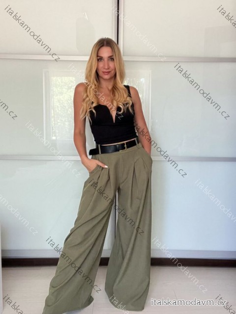 Kalhoty elegantní s páskem dámské (S/M/L ONE SIZE) ITALSKÁ MÓDA IMPLI2517303/DU -   zelená khaki -   S/M/L