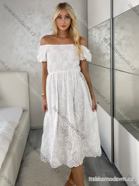Šaty letné krajkové carmen krátky rukáv dámske (S/M/L ONE SIZE) TALIANSKA MÓDA IMWMY251115/DUR S/M/L biela
