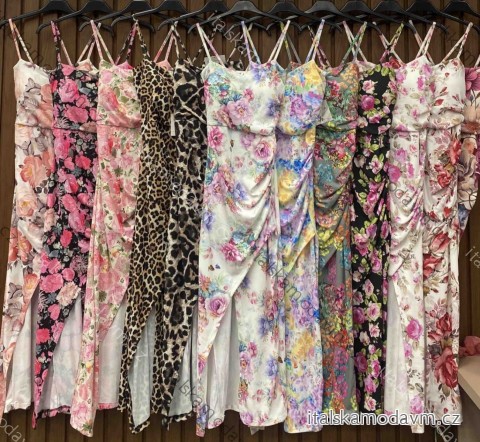 Šaty dlhé letné kvetované a leopardie na ramienka dámske PAIPER (XS/S/M ONE SIZE) TALIANSKA MÓDA IMWHD252147-2/DUR ružová XS/S/M