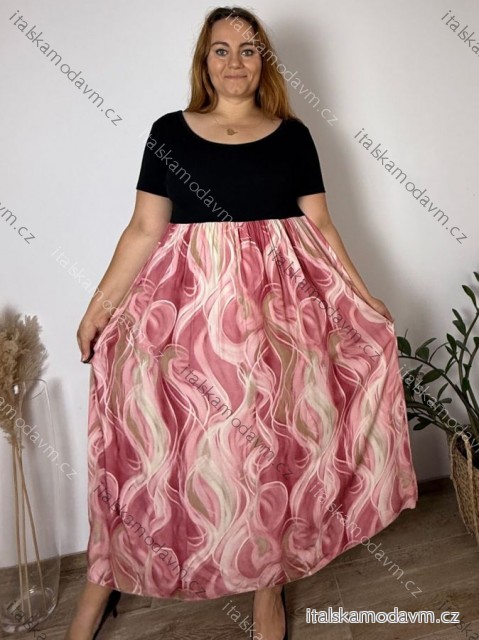 Šaty dlhé voľnočasové letné krátky rukáv dámske nadrozmer MONIE  (48/50/52 ONE SIZE) TALIANSKA MÓDA IM425330/DU růžová 48/50/52