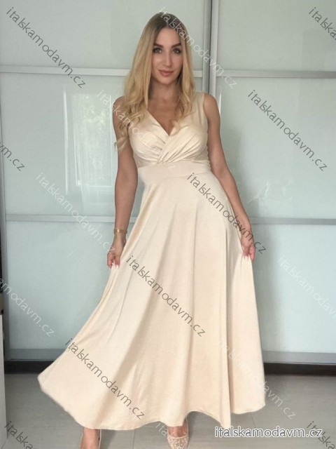 Šaty dlouhé elegantní saténové bez rukávu dámské (XS/S/M ONE SIZE) ITALSKÁ MÓDA IMHMS251657/DU -   béžová -   S/M