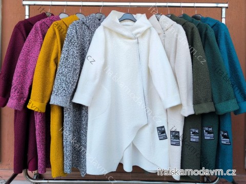 Kabát flaušový baránkový s kapucňou na zips dlhý rukáv dámsky nadrozmer (50/52/54 ONE SIZE) TALIANSKA MÓDA IM425500