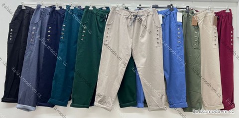 Kalhoty plátěné dámské nadrozměr (52/54/56 ONE SIZE) ITALSKÁ MÓDA IM425503
