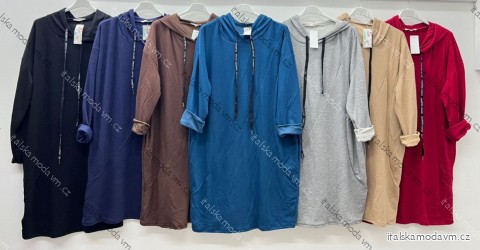 Šaty mikinové s kapucňou dlhý rukáv dámske nadrozmer (52/54/56 ONE SIZE) TALIANSKA MÓDA IM425504