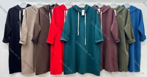 Šaty mikinové s kapucňou dlhý rukáv dámske nadrozmer (54/56/58 ONE SIZE) TALIANSKA MÓDA IM425513