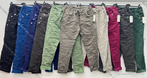 Kalhoty plátěné dámské nadrozměr (46/48/50 ONE SIZE) ITALSKÁ MÓDA IM425520