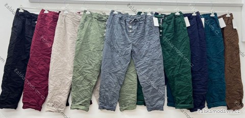 Kalhoty strečové mačkáče dámské nadrozměr (50/52/54 ONE SIZE) ITALSKÁ MÓDA IM425532